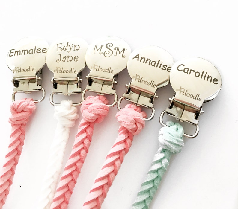 Pacifier Clip Personalized Pacifier Clip Engraved Pacifier Clip Leather Pacifier Clip Baby Girl Gift Monogram Leather Pacifier Clip image 1