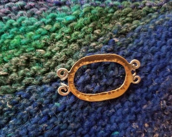 Bronze Oval Shawl Pin with Sterling Tabs for Sweaters and Cardigans