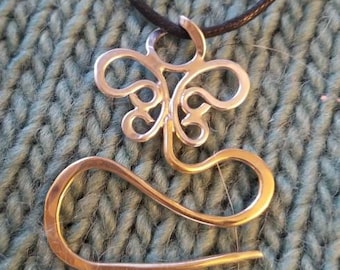 Handmade Sterling and Bronze Sock Sized Cable Needle Necklace