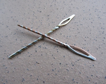 Sterling and Bronze, Flame Eyed Yarn Sewing Needle, Straight Tip.