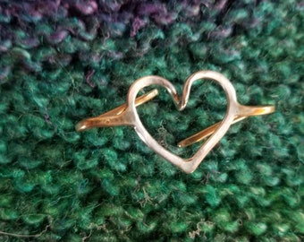 Hold Your Sweater or Shawl Closed With This Sterling Heart with Bronze Tabs