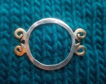 Sterling and Bronze Tab Pin for Shawls, Cardigans and Cowls