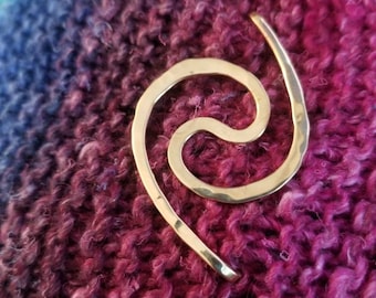 Shiney Bronze Spiral Tab Shawl Pin with Free Experimental Spiral Mushroom Pi Tail Tamer