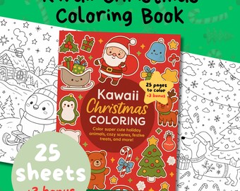 Kawaii Christmas Coloring Pages – 25 Cute & Cozy Printable Coloring Sheets | Adorable Holiday Coloring Book PDF