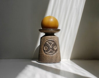 Danish Modern Løvemose Candle Holder / Weed Pot Dried Flower Vase Rustic Carved Stoneware Studio Pottery Handmade Denmark