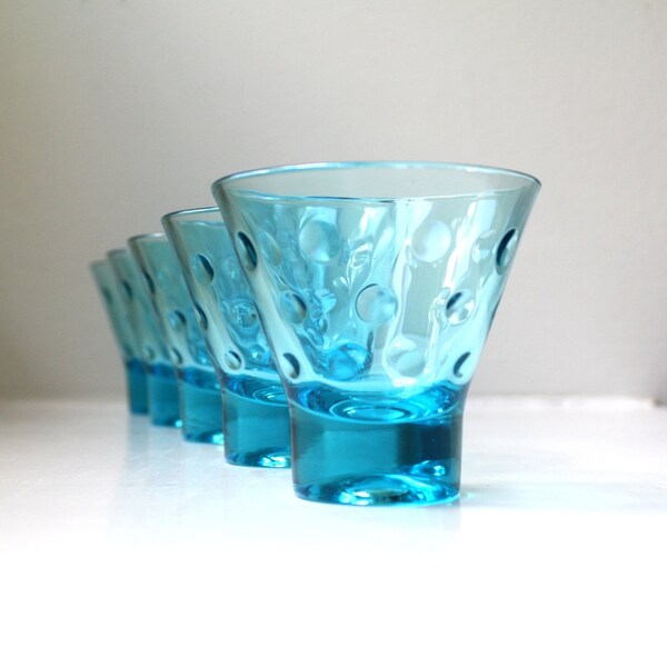 Mod Blue Dot Cocktail Glasses Set of 7 Tumblers Capri Skol Hazel Atlas