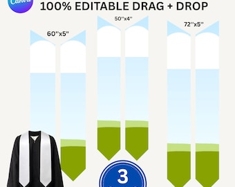 Bearbeitbare Abschluss Stola Canva Rahmenvorlage, grad 2026 Stola Vorlage, einfache ziehen und ablegen-Vorlage, leer für Sublimationsschärpe SVG PNG