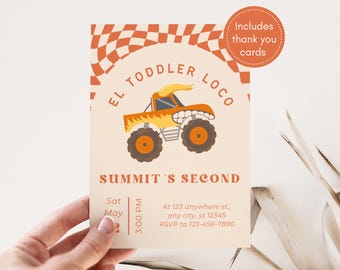 Invitación de cumpleaños de El Toddler Loco / Invitación editable para fiesta de Monster Truck / Plantillas de Canva