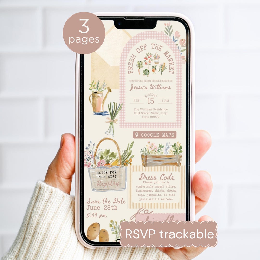 Digital Fresh off the Market Bridal Shower Invitation with RSVP, Editable Farmer's Market 