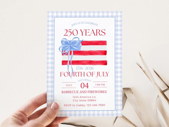 America’s 250th Birthday Invitation | 250 Years 4th of July Invite | Fourth Independence Day Editable Canva Template | Digital Download