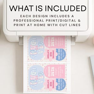 Printable layout of preppy floral 11th birthday invitation and thank-you cards, arranged two per 8.5x11 letter-size page. Editable Canva format for easy at-home printing or professional print options.