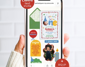 Its Fun to Be One Birthday Invitation for Text, Editable Bright Colorful, Canva Website Invite, Whimsical First Animated Evite