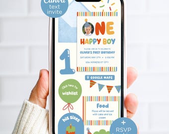 One Happy Dude Birthday Invitation for Text, Editable Colorful 1st Birthday, Canva Website Invite
