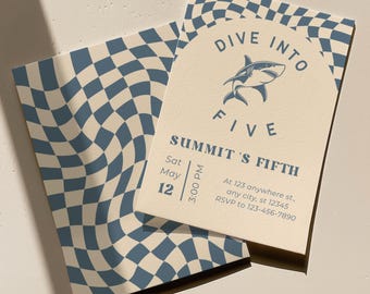 Dive Into Five 5th Birthday Invitation for Boy, Editable Shark  Party Canva Invite, Digital Download