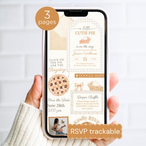 Digital höstinbjudan till babyshower med OSA- och registreringslänkar, Cutie Pie Canva-mall med textinbjudan
