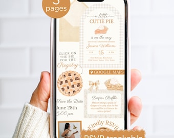 Digital Fall Baby Shower Invitation with RSVP & Registry Links, Cutie Pie Canva Template Text Invite