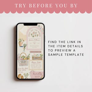 May include: A smartphone displaying a digital invitation template with a market theme, featuring illustrations of vegetables, flowers, and text including "Fresh Off The Market," "Jessica Williams," "Dress Code," and "Kindly RSVP" on a light background.