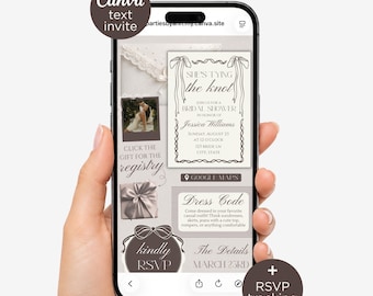Digital She’s Tying the Knot Bridal Shower Invitation with RSVP & Registry Links, Coquette Bow Canva Text Invite