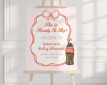 She Is Ready To Pop – Baby Shower Welcome Sign, Soda Pop Theme (Canva Digital Download) D4E2