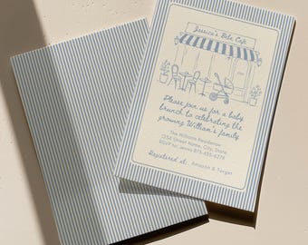 Baby Is Brewing Boy Shower Invite, Cafe Bebe Editable Canva Template, Coquette Coffee Digital Evite