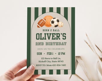 Born 2 Ball Birthday Invitation | Boy 2nd Bday Sports Theme |  All Star Editable Canva Digital Download J8k5