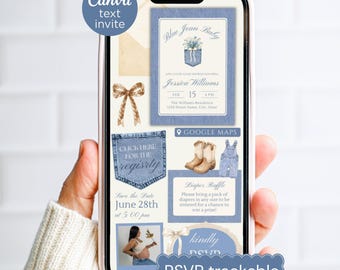 Digital Blue Cowboy Baby Shower Invitation with RSVP & Registry Links, Country Boy Canva Template Text Invite