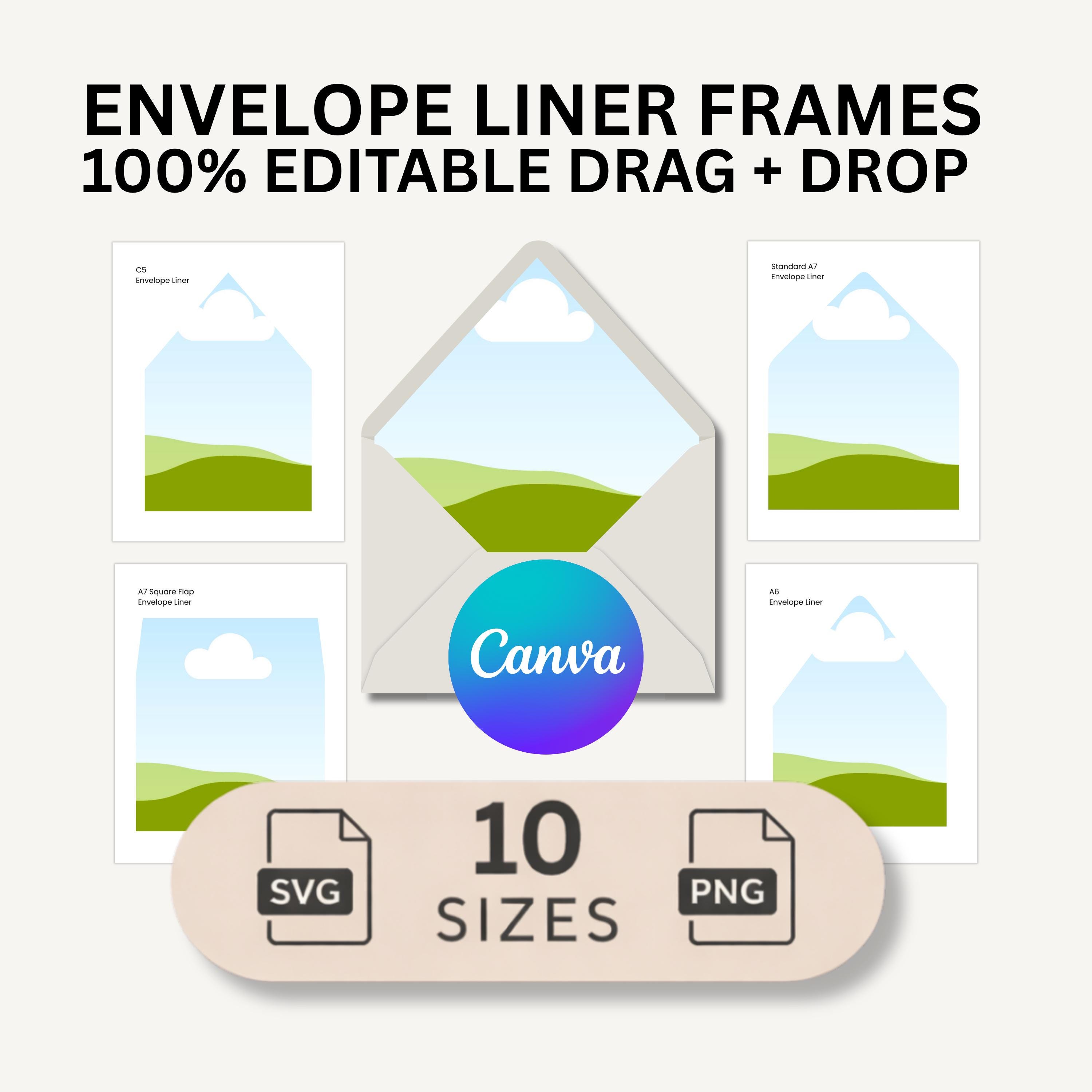 Editable Envelope Liner Template: DIY Stationery Design Canva Digital Download Printable Liner, Wedding C5, C6, A7, Square