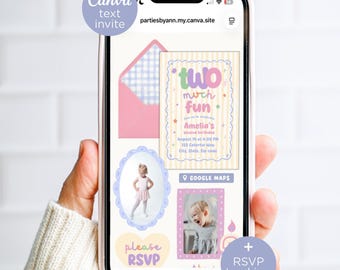 Two Much Fun Pastel 2nd Birthday Invitation for Text, Editable Colorful Second Canva Website Invite