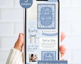 Digital Cielito Lindo Boy Baby Shower Invitation, Blue Talavera Canva Text Invite
