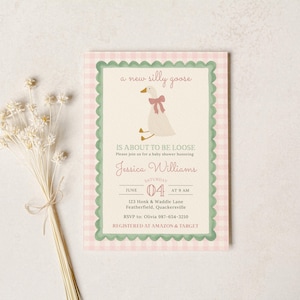 Invitación de ganso tonto para niña / Baby shower de mamá ganso / Pastel vintage / Descarga digital / Canva editable / W6K7 imagen 1