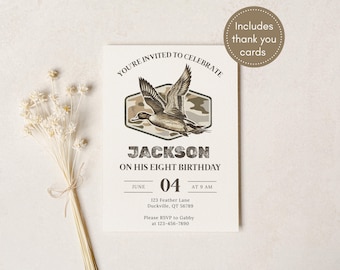 Editable Duck Hunting Birthday Invitation | ANY AGE Modern Camo Party Template | Mallard Duck Printable Invite
