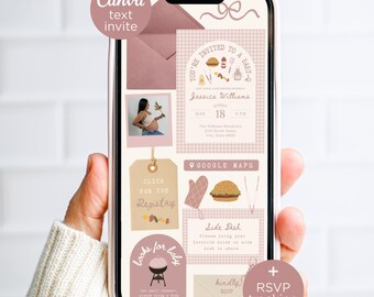 Editable Girl Baby-Q Baby Shower Invitation, Pink BBQ Canva Website Digital Invite for Text, f3w2