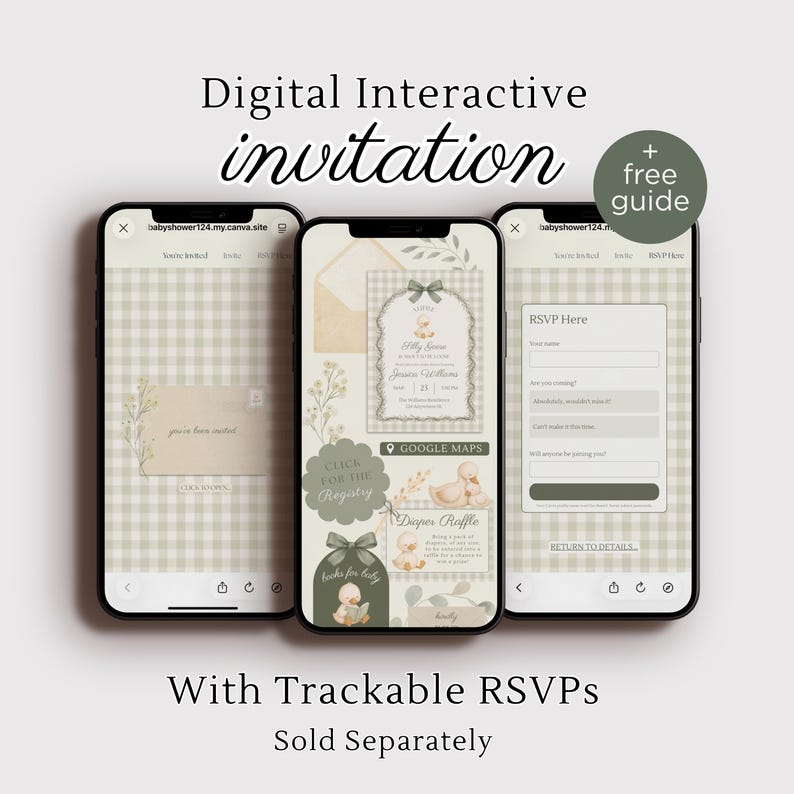 Editable Silly Goose Invite | Sage Green Gingham Baby Shower Invitation | Mother Goose | Gender Neutral | Canva Template Digital Download image 9