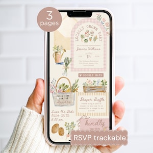 Digital Girl Locally Grown Baby Shower Invitation with RSVP, Pink Farmers Market Invite, Gingham Editable Canva Website Template