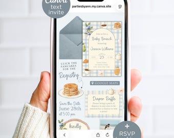 Digital Baby Brunch Shower Invitation for Boy Invitation with RSVP & Registry Links, Blue Canva Text Invite
