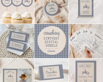 Cowboy Birthday Bundle, 1st Rodeo or ANY AGE Party Decor, Editable Canva Printable Templates, E4F2