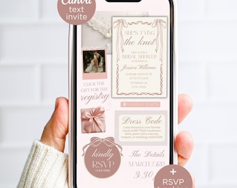 Pink Bow Bridal Shower Invitation for Text, Editable Shes Tying the Knot Canva Website Invite with Registry and RSVP Tracking
