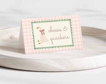 Goose 1st Birthday Food Labels | Silly Goose Birthday Place Card Template | Buffet Tent Cards | Editable Canva Goose Party Decor |
