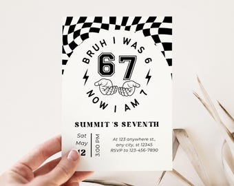 Six Seven Birthday Invite | Black And White 6 7 Meme Invitation | Boys 7th Birthday | Editable Canva Template | Digital Download Printable