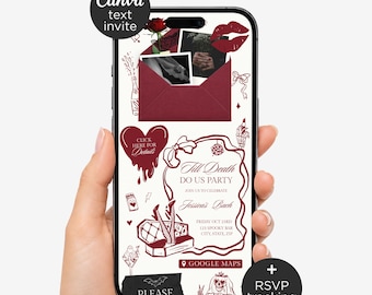 Digital Till Death Do Us Party Bachelorette Invitation with RSVP & Weekend Schedule, Gothic Halloween Canva Text Invite
