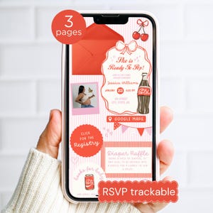 Girl She’s Ready to Pop Baby Shower Invitation with RSVP, Pink Soda Pop Invite, Editable Canva Website D4E2