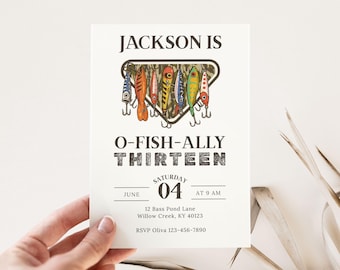 Fishing Birthday Invitation: Rustic Camo Party, Editable Canva Template (Digital Download)