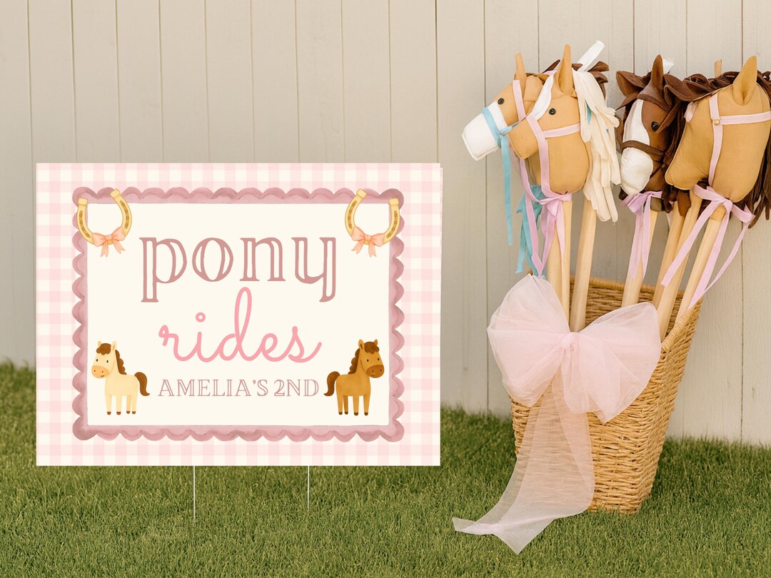 Favor Ride Pink Gingham Pony Rides Poster | Preppy Girly Horse Party Favor Sign ...