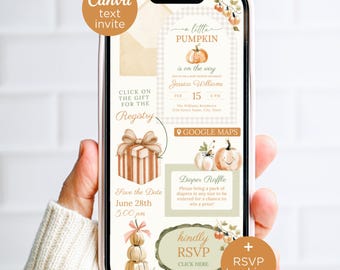 Digital Little Pumpkin Fall Baby Shower Invitation, Editable Canva Template (Text Invite)