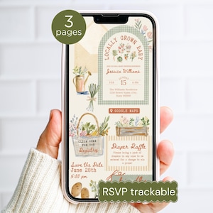Digital Farmers Market Baby Shower Invite with RSVP & Registry, Locally Grown Baby Shower Invitation, Green Gingham Gardening Editable Canva