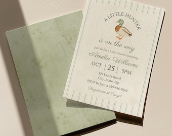 Duck Hunting Baby Shower Invitation for Boy, Editable Rustic Mallard Canva Invite, Outdoor Digital Download
