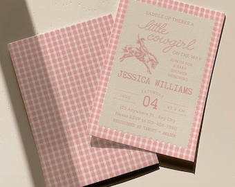 Vintage Cowgirl Baby Shower Invitation, Editable Retro Western Canva Invite, Dusty Rose Digital Download