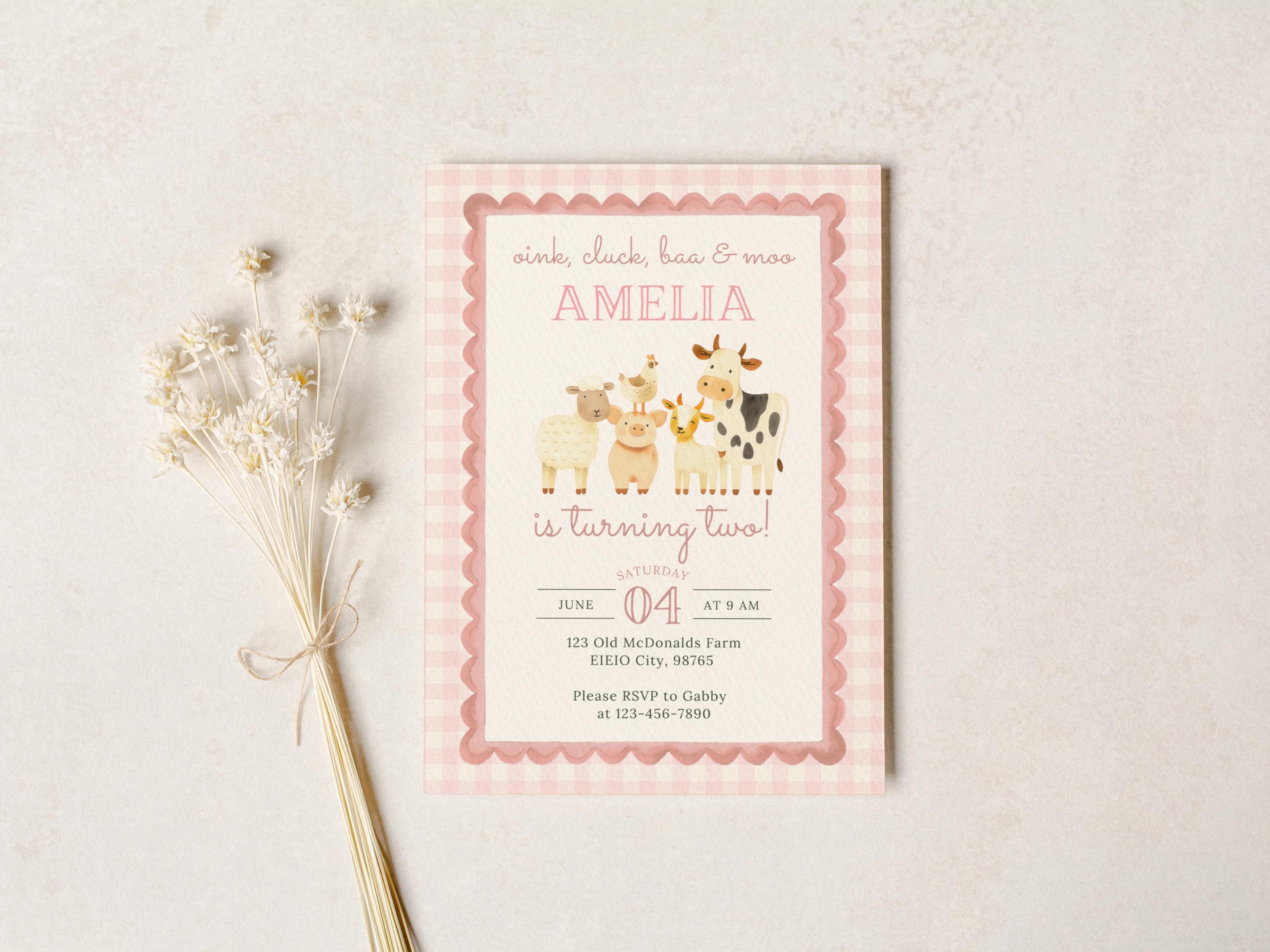Pink Farm Birthday Invitation | Girl Barnyard Party Animal Invite ...