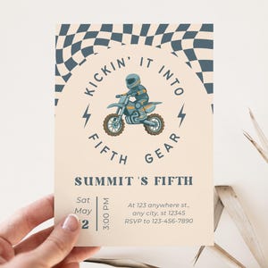 Dirt Bike 5th Birthday Invitation Template | Fifth Invite Speed Racing Theme Party | Motocross Motorcycle Boy Canva | W1D6