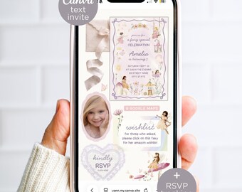 Whimsical Fairy Birthday Invitation for Text, Girl ANY AGE Evite, Editable Wildflower Canva Website Invite with Wishlist and Photo